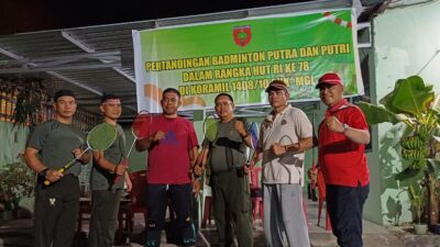 TNI-Rakyat Manunggal di HUT RI Ke-78, Koramil 1408-10/Pnk Sandingkan Personel-BK Tanding Bulutangkis