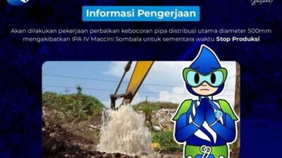 PDAM Makassar Perbaiki Pipa Bocor, Ini Wilayah yang Terdampak