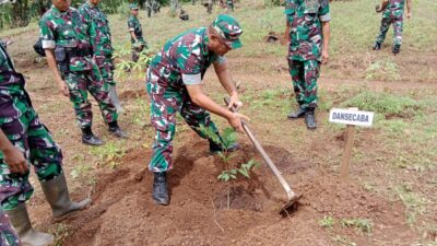 Tanam Serentak, Secaba Rindam XIV/Hsn Tanam Ratusan Bibit Buah di Lahan Kosong