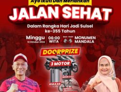 Jalan Sehat HUT Sulsel Bertabur Hadiah Menarik, Berikut Cara Daftarnya!