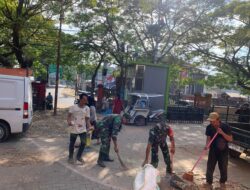 Tak Kenal Hari Libur, Personil Koramil 1408-09/Tamalate “Eksekusi” Pasar Pa’baeng-baeng dari Sampah