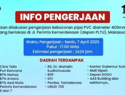 PDAM Makassar Perbaiki Kebocoran Pipa di Jl Perintis Kemerdekaan, Ini Wilayah Terdampak